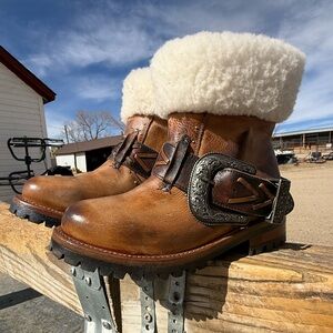 Freebird by Steven Tan Leather Moto Boots with Shearling Cuff